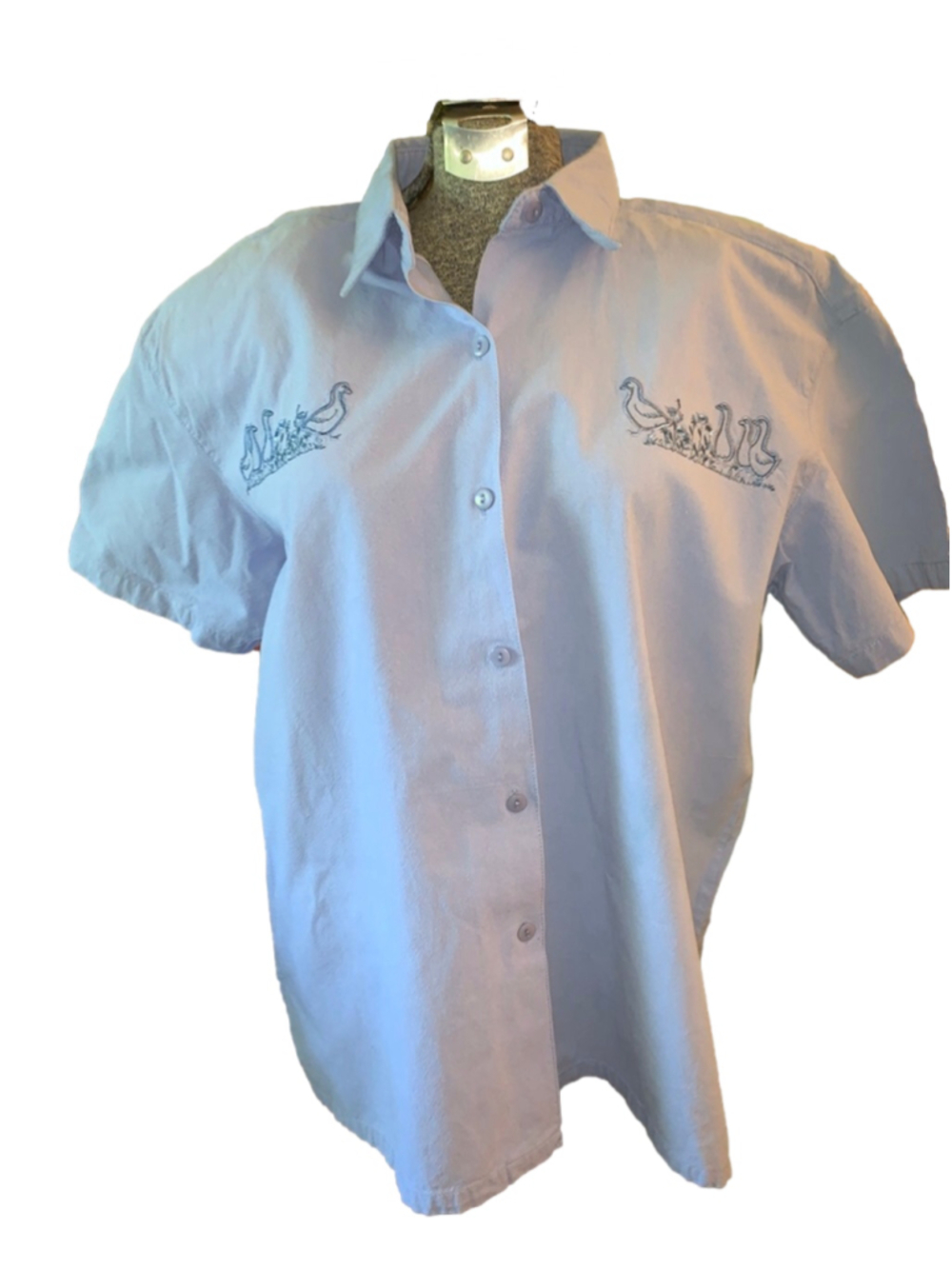 Women's SNAP Light Blue Button Down Shirt with Duck Embroidery, XL